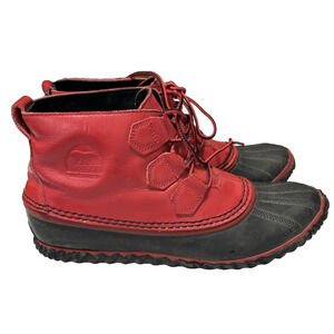Sorel Women's 10 Out N About Red Waterproof Duck Rain Boots Outdoors Winter